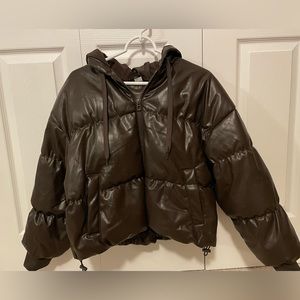 H&M Brown Faux Leather Puffer